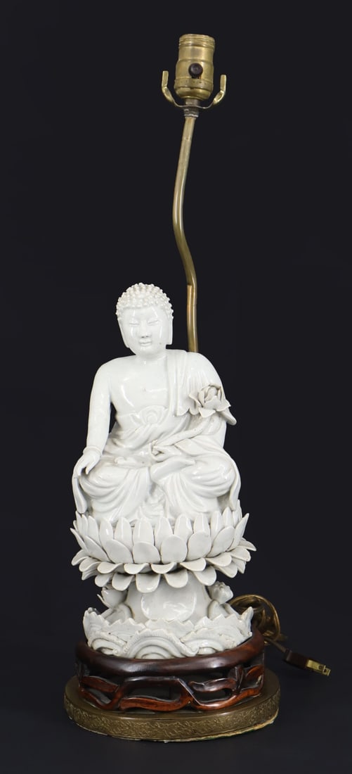 Chinese Blanc de Chine Seated Buddha as a Lamp. (1 of 8)
