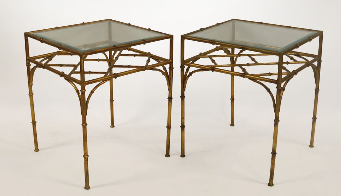 Midcentury Pair Of Gilt Metal Bamboo Form Side (1 of 2)
