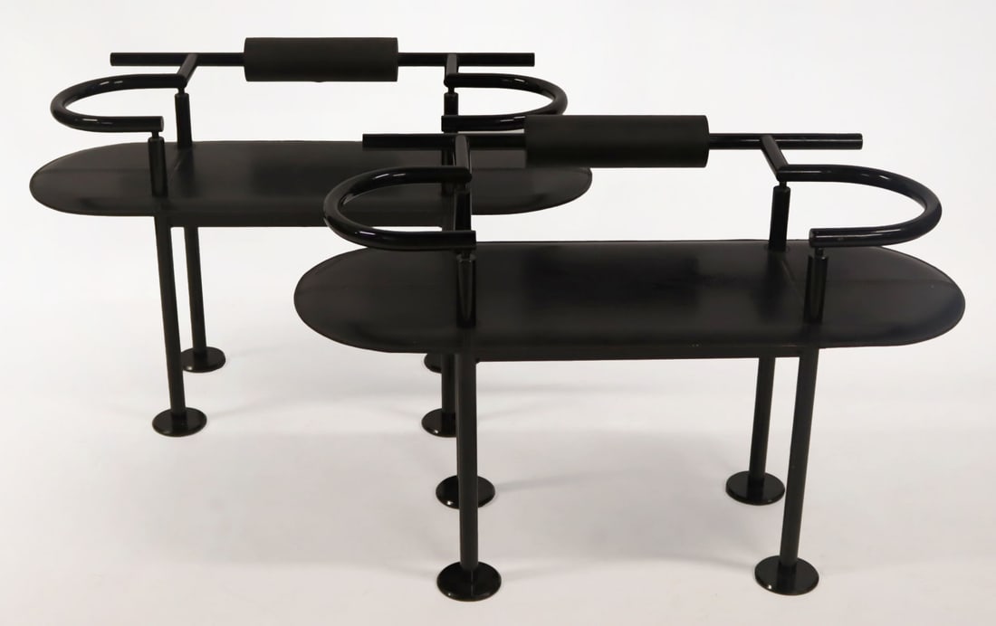 Pair Luigi Saccardo for Polflex Innovation Benches: Luigi Saccardo for Polflex / Cy Mann Model # 715 By Cassina. From a Central Park South, NYC estate. - Dimensions: 24.5" h x 40" w x 19.5" d.
