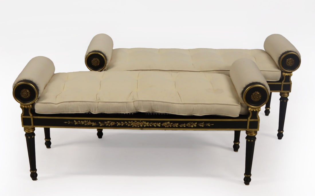 Vintage Pair Of Ebonised & Gilt Decorated Caned (1 of 8)