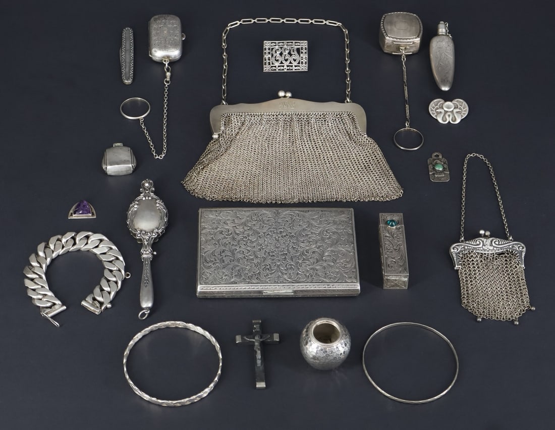 SILVER. Silver Jewelry and Objects Grouping. (1 of 17)