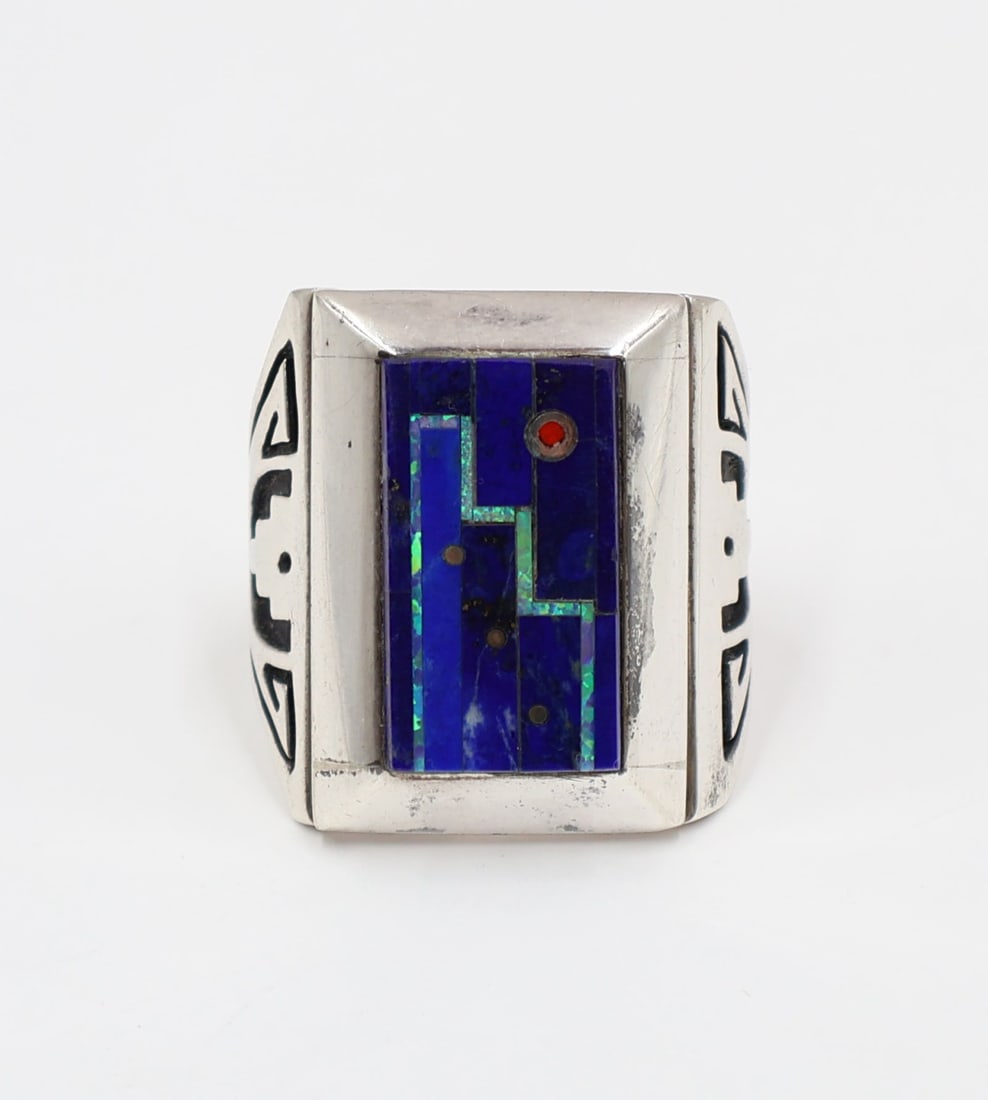 JEWELRY. Men's Abraham Begay Sterling Inlaid Ring (1 of 8)