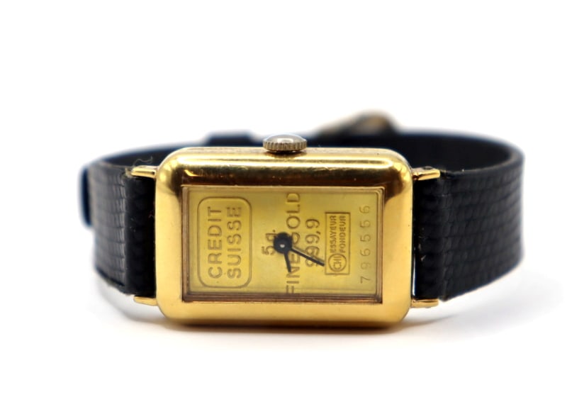 CRESCENT SUISSE 999.9 GOLD 時計 ELGIN] CREDIT SUISSE FINE GOLD 999.9 Watch Ingot 1g FK-1153