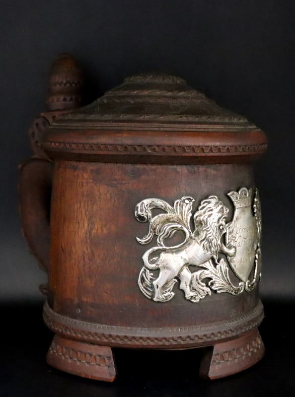 SILVER. Wood Tankard Treen Beer Stein. (1 of 13)