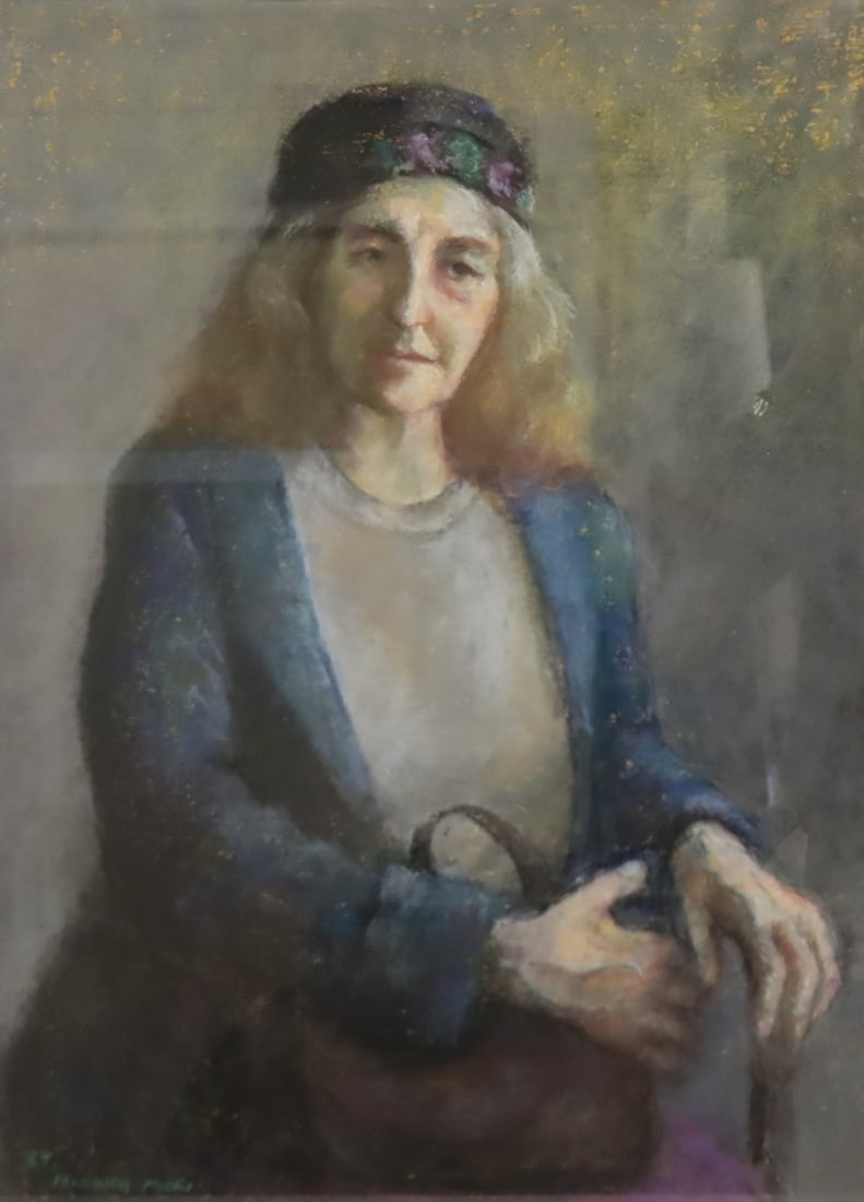 HIROKO MORI (Japan, b. 1975).: Portrait. Pastel portrait of an old lady. Framed behind glass and signed lower left. From an East 25th St NYC estate. - Dimensions: 29" x 21" & Framed 36" x 28"