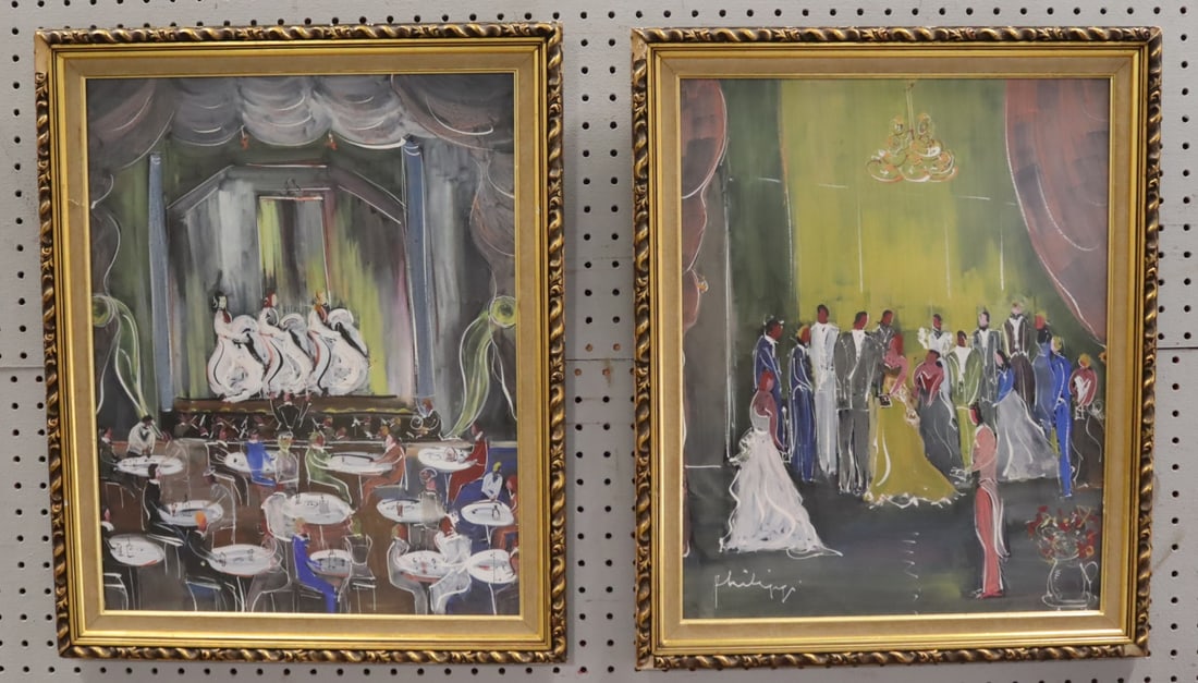 ILLEGIBLY Signed Gouaches [2 Works]. (1 of 5)