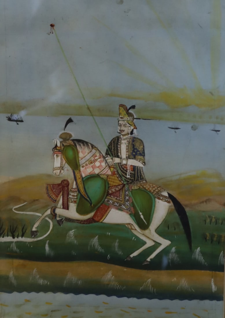 UNSIGNED Framed Persian Gouache Of A Warrior: Unsigned gouache of a Persian warrior on horse. From a Larchmont NY estate. - Dimensions: 13" x 9" & Framed 24" x 20"