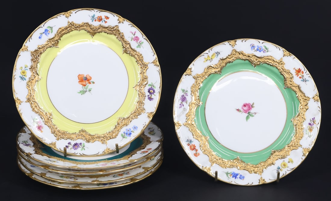 (6) Meissen Flower Plates. (1 of 5)