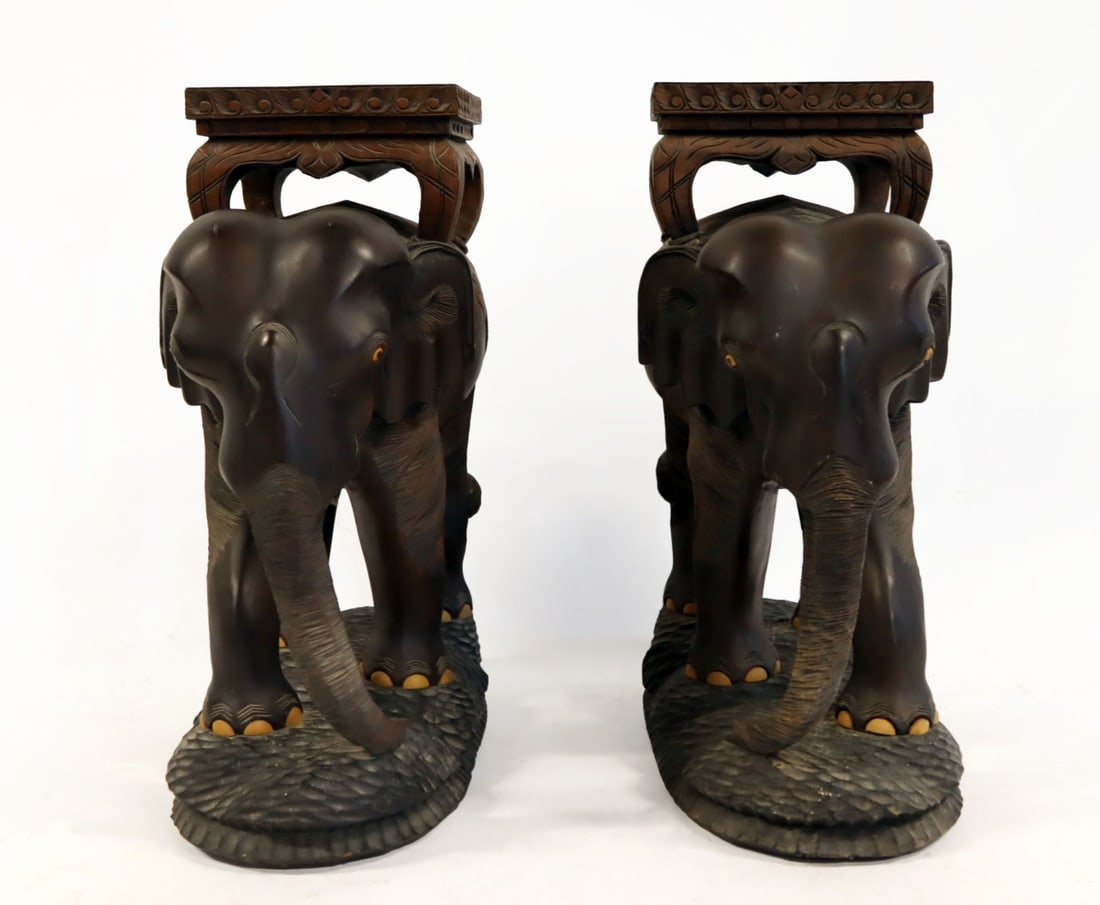 An Antique Pair Of Carved Hardwood Elephant Form (1 of 14)