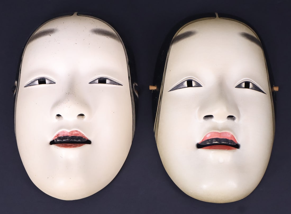 (2) Signed Japanese Noh Masks. (1 of 9)