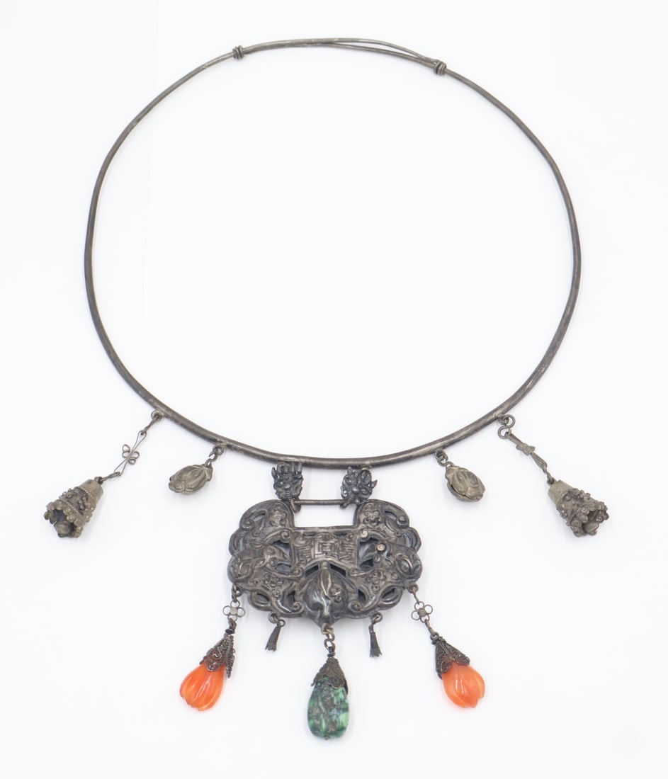 SILVER. Chinese Longevity Lock with Bells, (1 of 4)