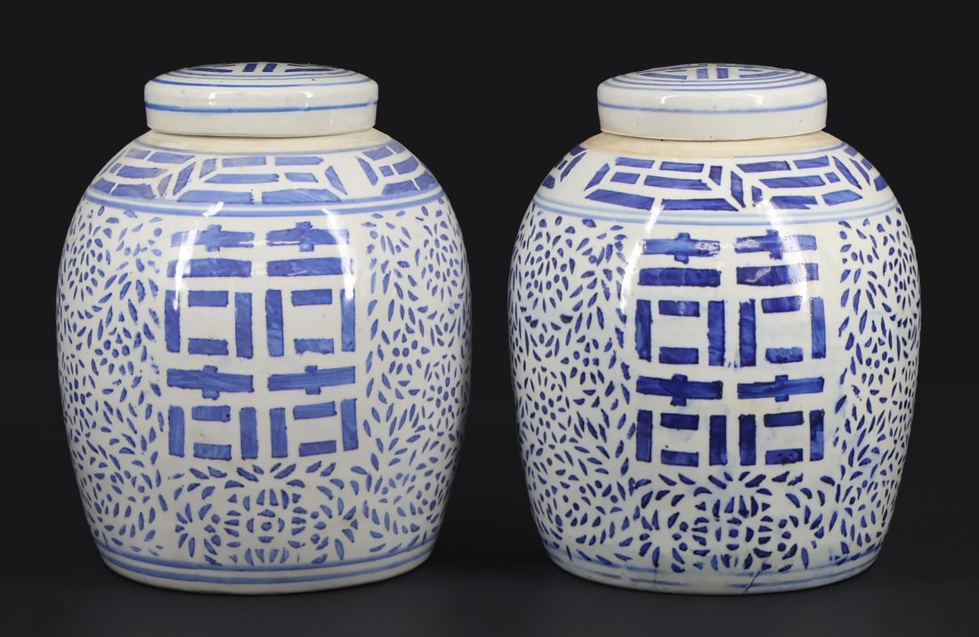 Pair of Chinese Shuangxi Ginger Jars. (1 of 7)