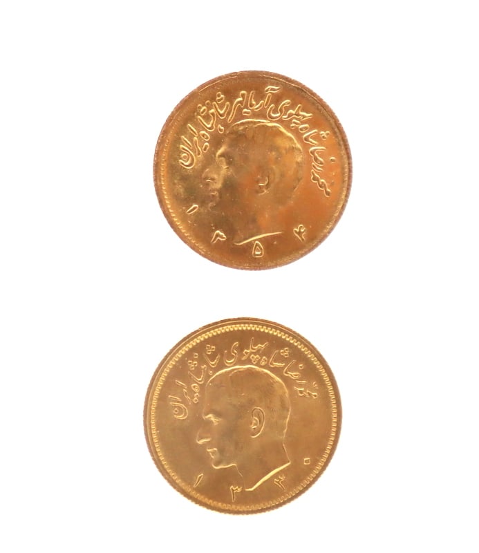 NUMISMATICS. 1951 and 1975 1 Pahlavi Gold Coins. (1 of 5)