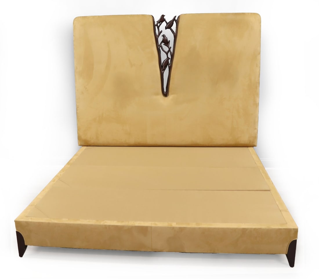 CHRISTOPHER GUY Carved & Suede Upholstered Bed. (1 of 10)