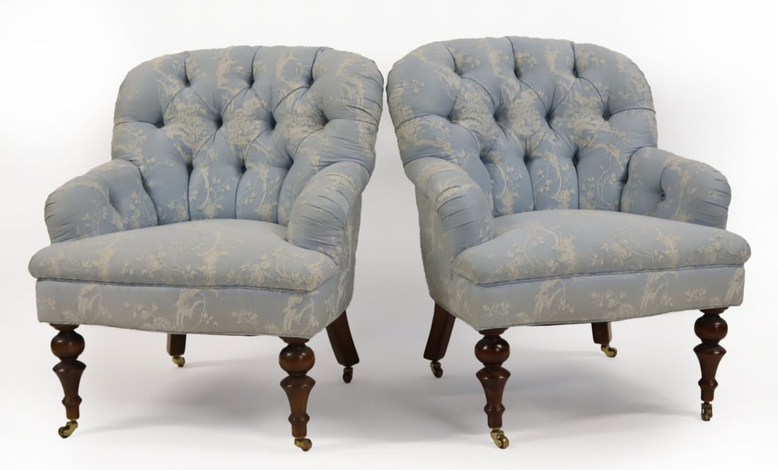 Pair ANTHONY LAWRENCE Tufted Upholstered Chairs. (1 of 4)