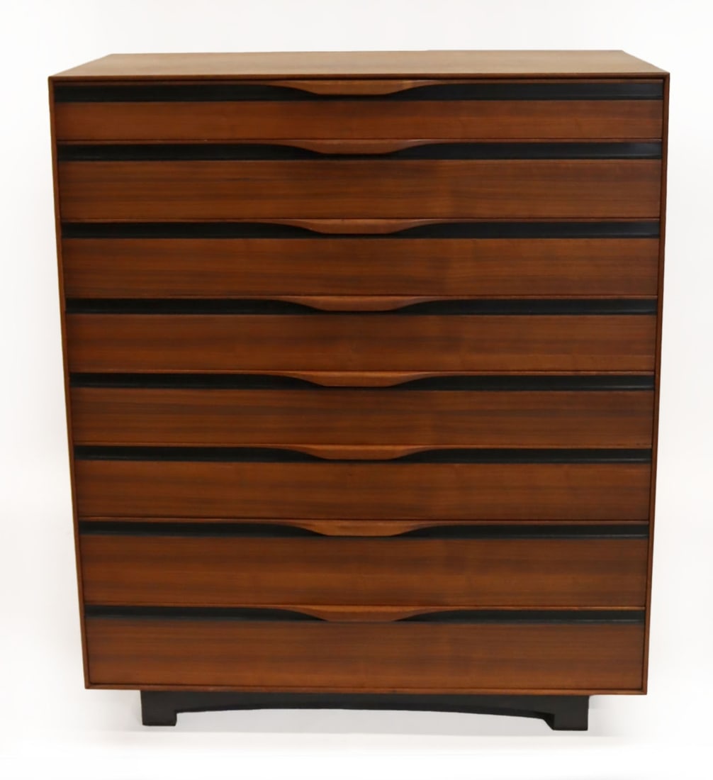 Midcentury Teak & Ebonised Multi Drawer Dresser.: Danish modern. From an Ardsley, NY estate. - Dimensions: 50" x 42" x 20.5"