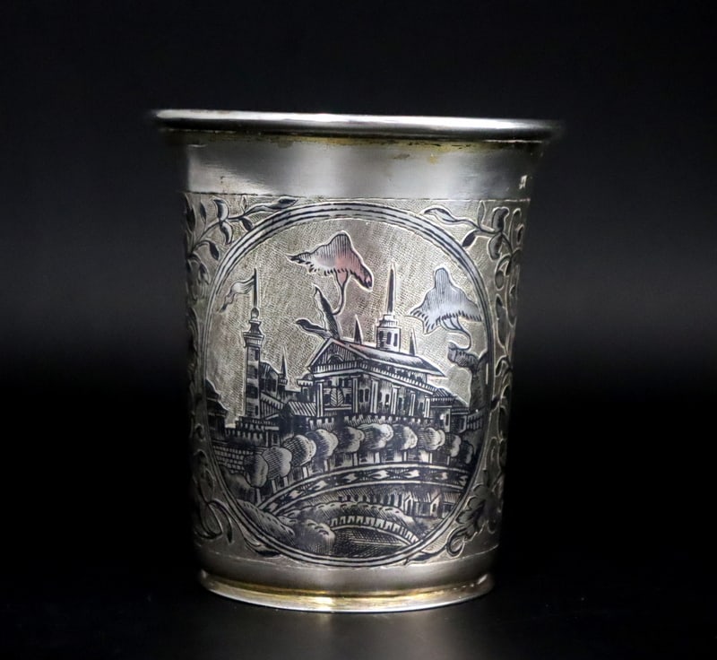 SILVER. Imperial Russian .875 Silver Niello Cup. (1 of 8)
