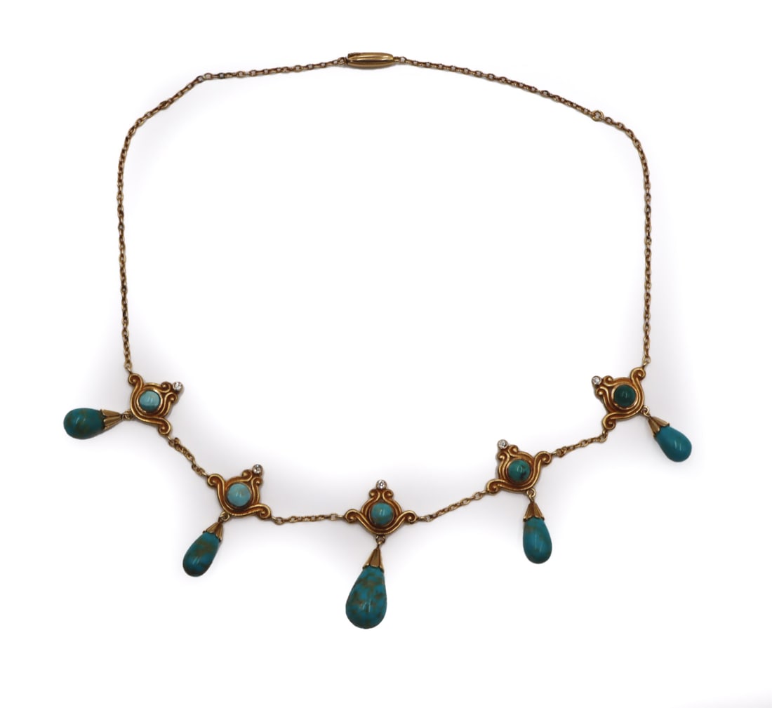 JEWELRY. Art Nouveau 14kt Gold, Turquoise and (1 of 11)