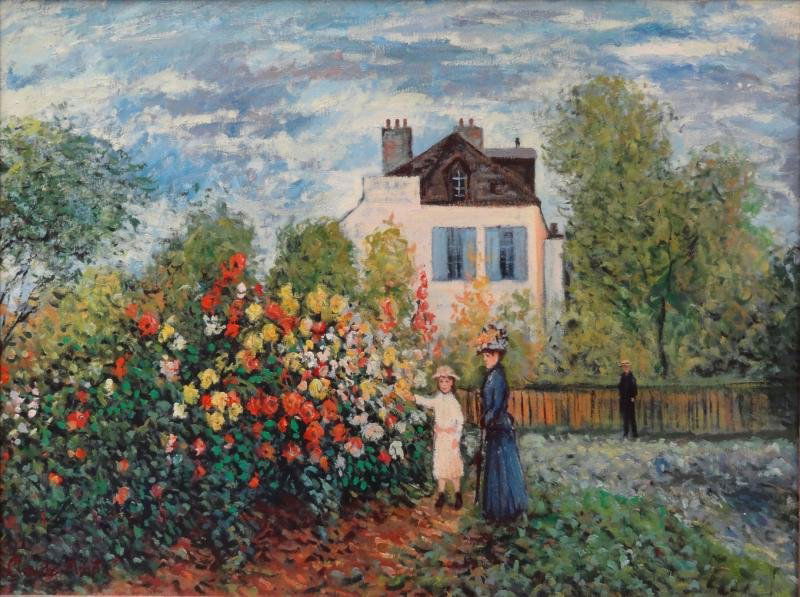 DE HORY, Elmyr. Oil on Canvas After Monet.: Inscribed "Claude Monet" lower left and signed "Elmyr" and dated 1973 veros. Elmyr De Hory, Hungarian, 1906 - 1976. From a Weston, CT estate. Dimensions: 24" high x 36" wide. Condition: Small scattere