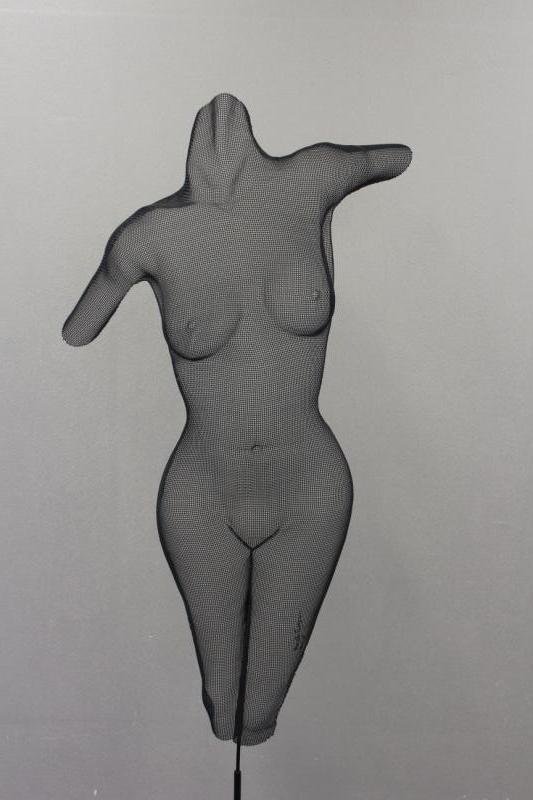 COOPER, Randy. Mesh Wire Nude Torso. "Andrea.": On custom stand. Signed lower right in wire on leg. Titled lower left on leg. Randy Cooper, American, 20th/21st C. From a Weston, CT estate. Dimensions: Torso - 33.5" high x 18" wide; overall with sta