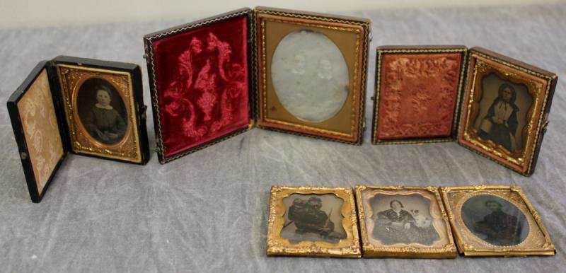 Photography Lot.: Includes two Civil War ambrotypes, a daguerreotype of two young girls and three additional images: of note - one photograph includes a Jack Russell. From a Yonkers, NY location. Dimensions: Daguerreot
