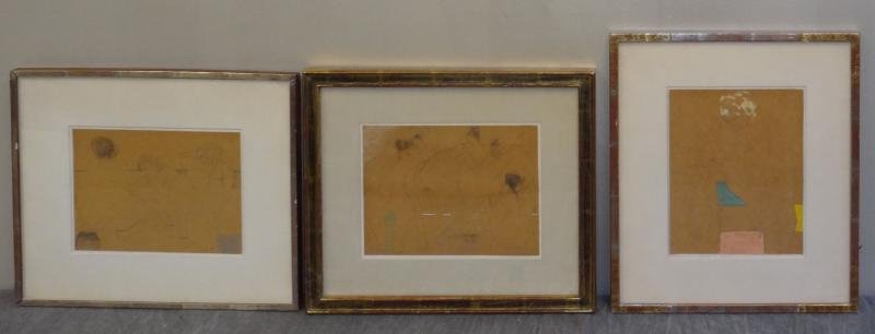 BOXER, Stanley. 3 Pencil & Chalk Drawings on: Brown Paper. Three nude figures - signed and dated 62 lower right, 7.25" high x 10" wide, laid down, not examined out of frame. Figures with horses - signed and dated 61 lower right, 8.75" high x 10.2