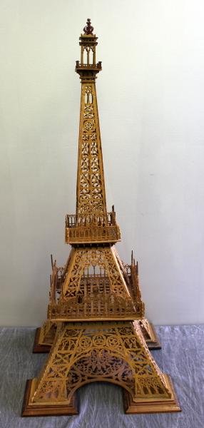 Victorian Wood / Tramp Art Fretwork Tower.: With ex Christie's label. From a Glendale, NY location. Dimensions: 18" wide x 18" deep x 43" high.