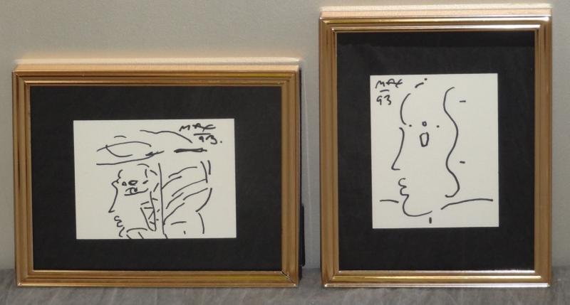 MAX, Peter. 2 Ink Portraits on Paper.: Both signed and dated 1993. From a personal friend of the artist. Dimensions: Both - 4.5" x 5.75."