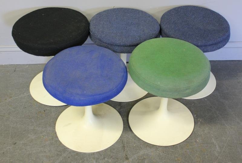 5 Midcentury Upholstered Knoll Stools.: From a NYC collector. Dimensions: 15" diameter top x 15.5" high.