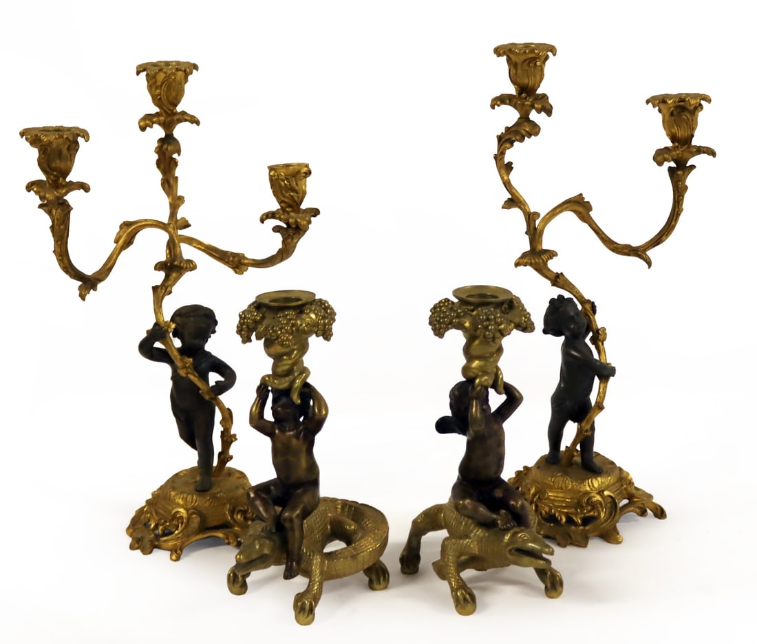 (2) Pairs of Antique Bronze Candle Holders. (1 of 10)