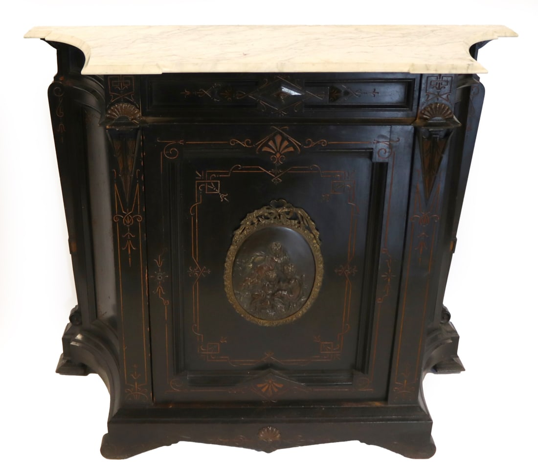 A Victorian Ebonised & Marbletop Cabinet With (1 of 12)