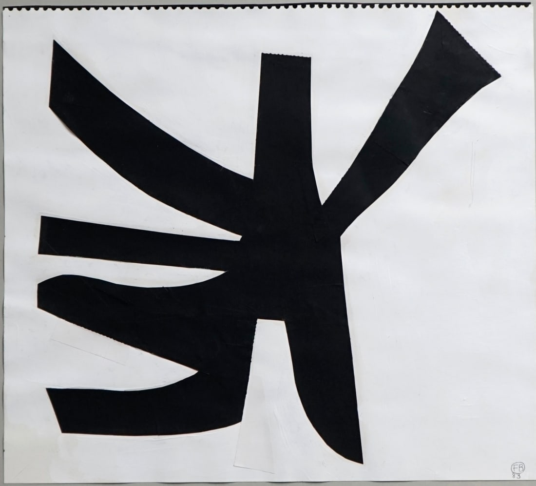 FRITZ BULTMAN (AMERICAN, 1919-1985).: 'Black Grackel', 1983. Painted paper collage. Monogrammed and dated lower right. Verso: Artist name, title, year, dimensions, medium. Property of a Bedford Hills, NY collection. Dimensions: 14" h x 15