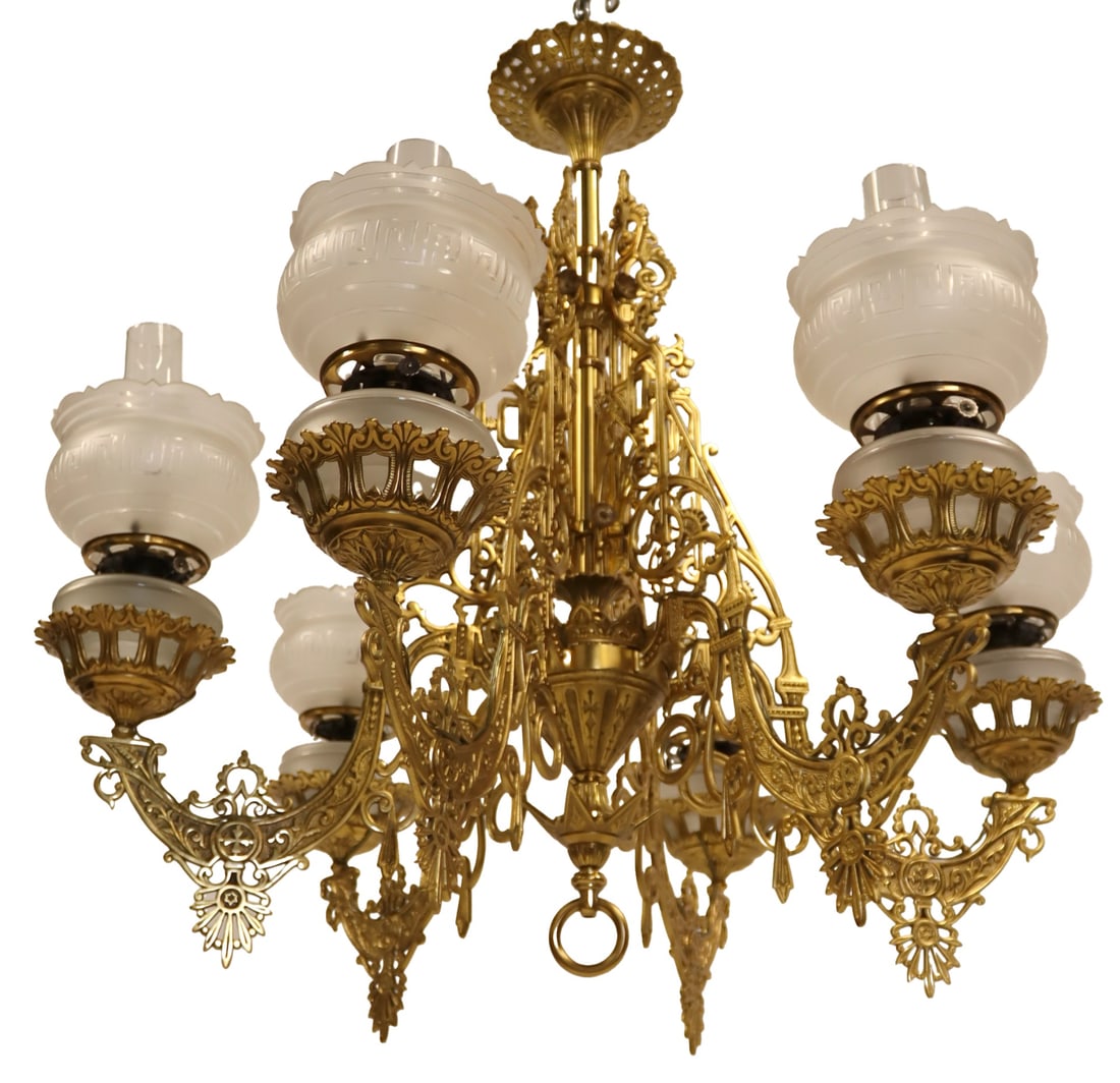 Large Victorian Brass Chandelier. (1 of 7)