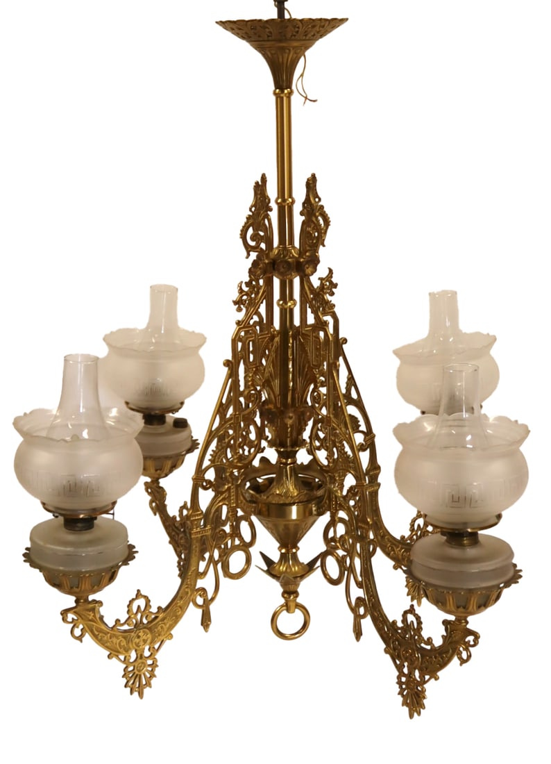 Large Victorian Brass Chandelier. (1 of 8)