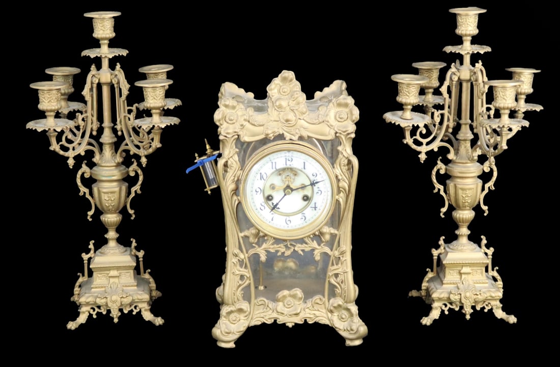 Fine Art Nouveau Bronze Clock Garniture Set. (1 of 10)