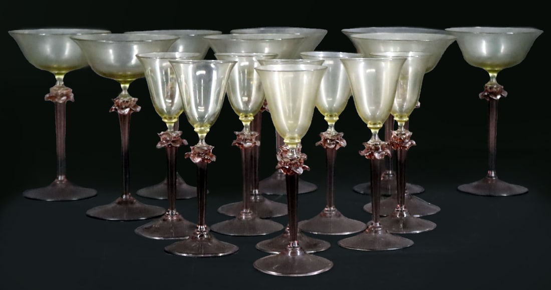 (16) Elegant Murano Green & Purple Glasses. (1 of 3)