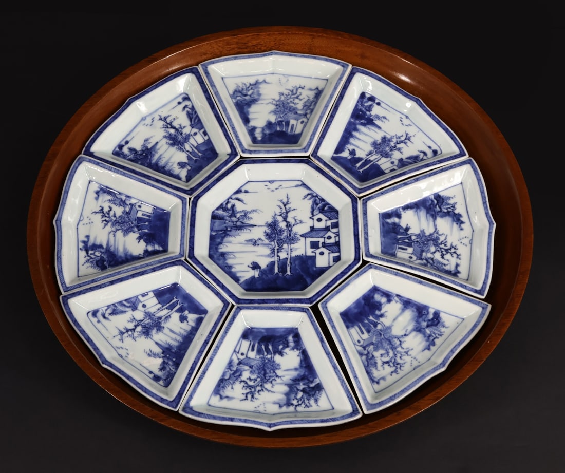 Set of (9) Chinese Blue and White Dishes. (1 of 9)
