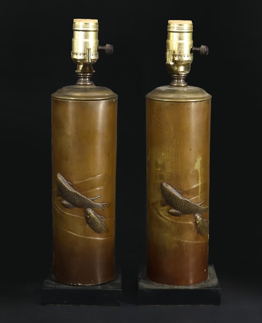 Pair of Japanese Carp Lamps. (1 of 7)