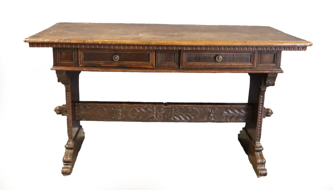 18th Century Italian 2 Drawer Trestle Table. (1 of 10)