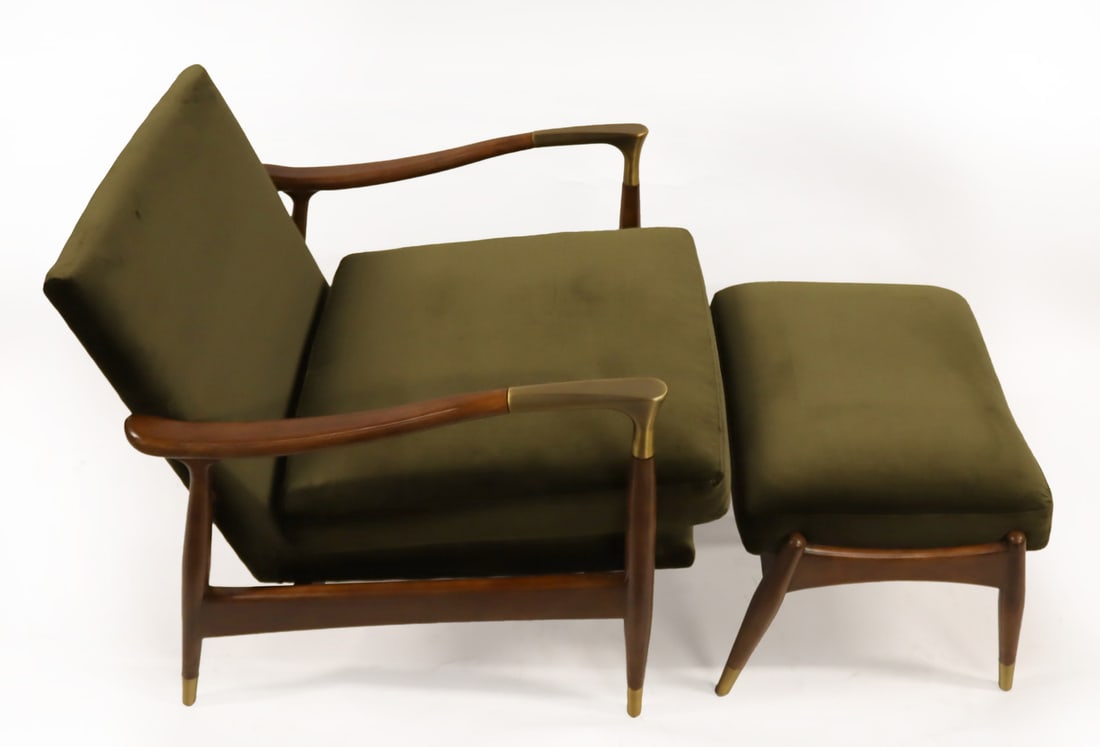 Modern Midcentury Style Lounge Chair & Ottoman. Auction