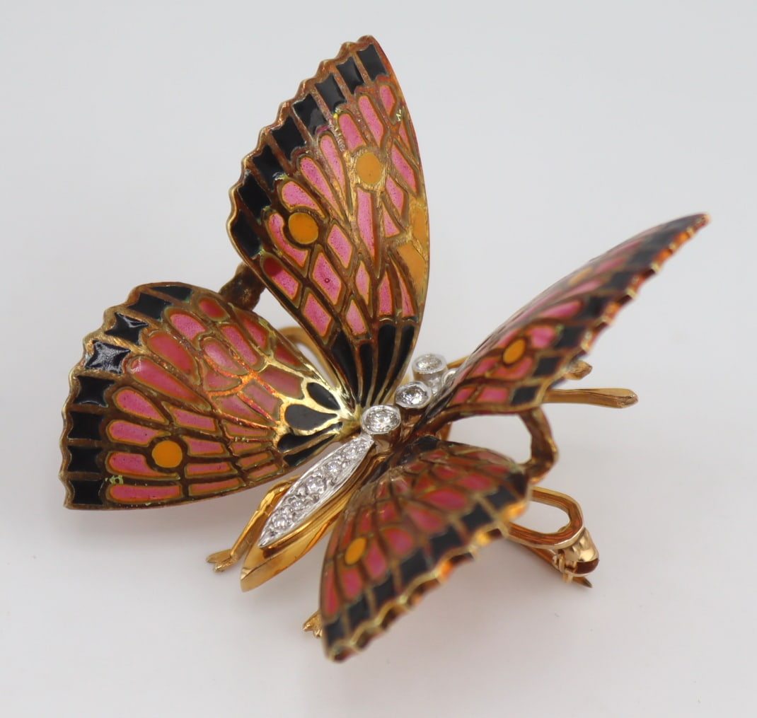 JEWELRY. 14kt Gold Plique-a-Jour and Diamond (1 of 8)