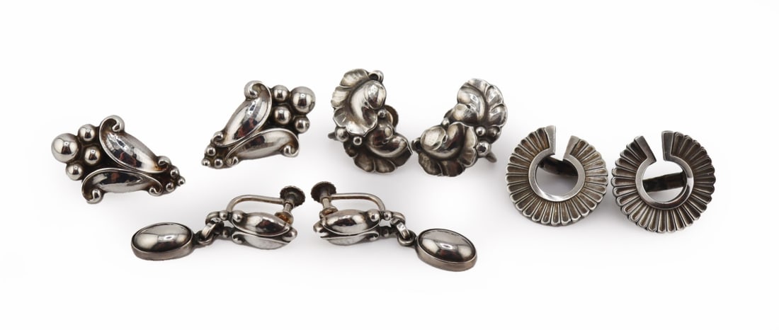 JEWELRY. (4) Pr of Signed Georg Jensen Earrings. (1 of 11)