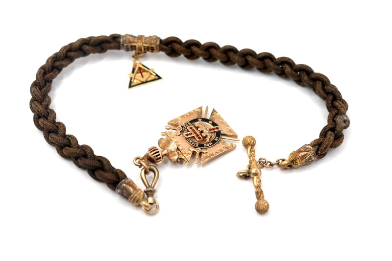 JEWELRY. Mourning Watch Fob Chain With Fraternal (1 of 14)