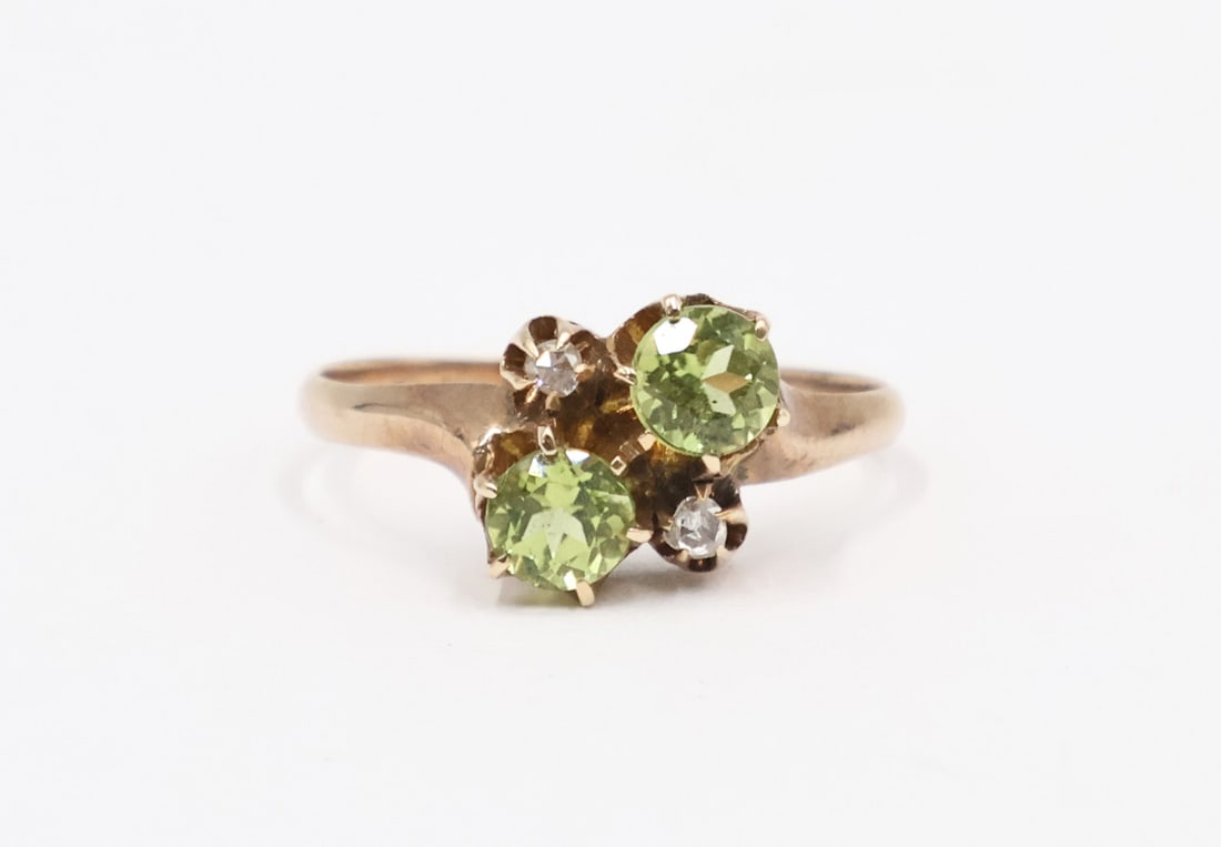 JEWELRY. Antique 9ct Gold, Gem and Diamond Ring. (1 of 6)