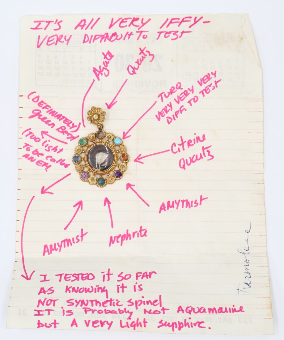 JEWELRY. Unusual 18kt Gold and Gem Pendant. (1 of 6)