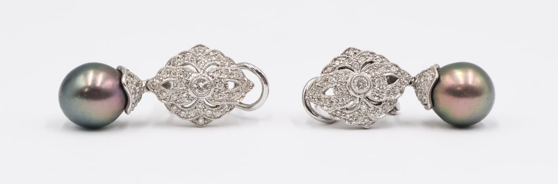 JEWELRY. Pair of T&S 18kt Gold Diamond and Pearl (1 of 7)