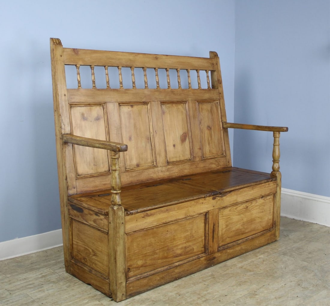 18th C Welsh Country Pine Box Settle in Fruitwood. (1 of 11)