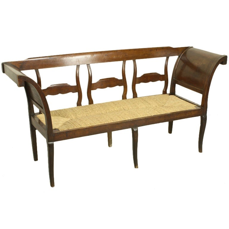 Antique Carved French Walnut Bench, Rush Seat. (1 of 7)