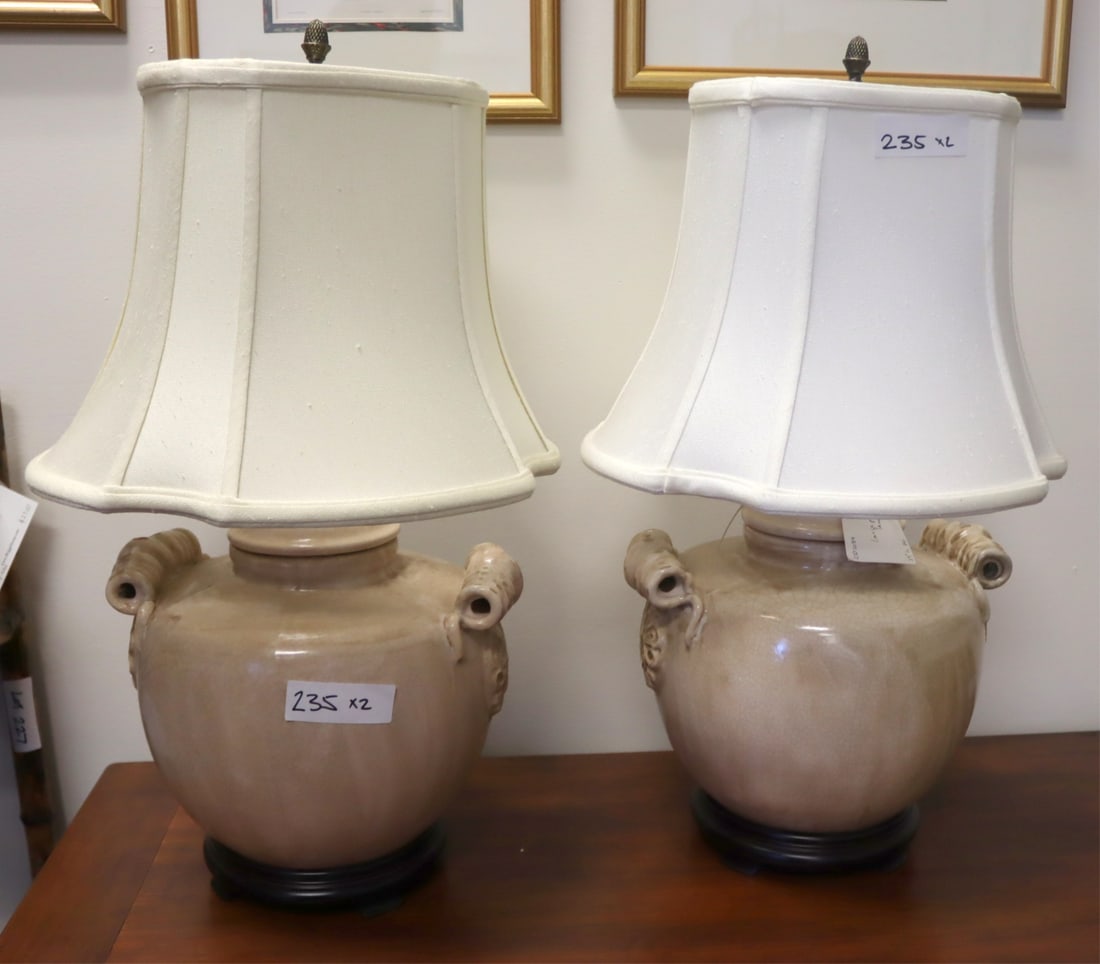 Pair of Large Crackle Glaze Jars as Lamps. (1 of 4)