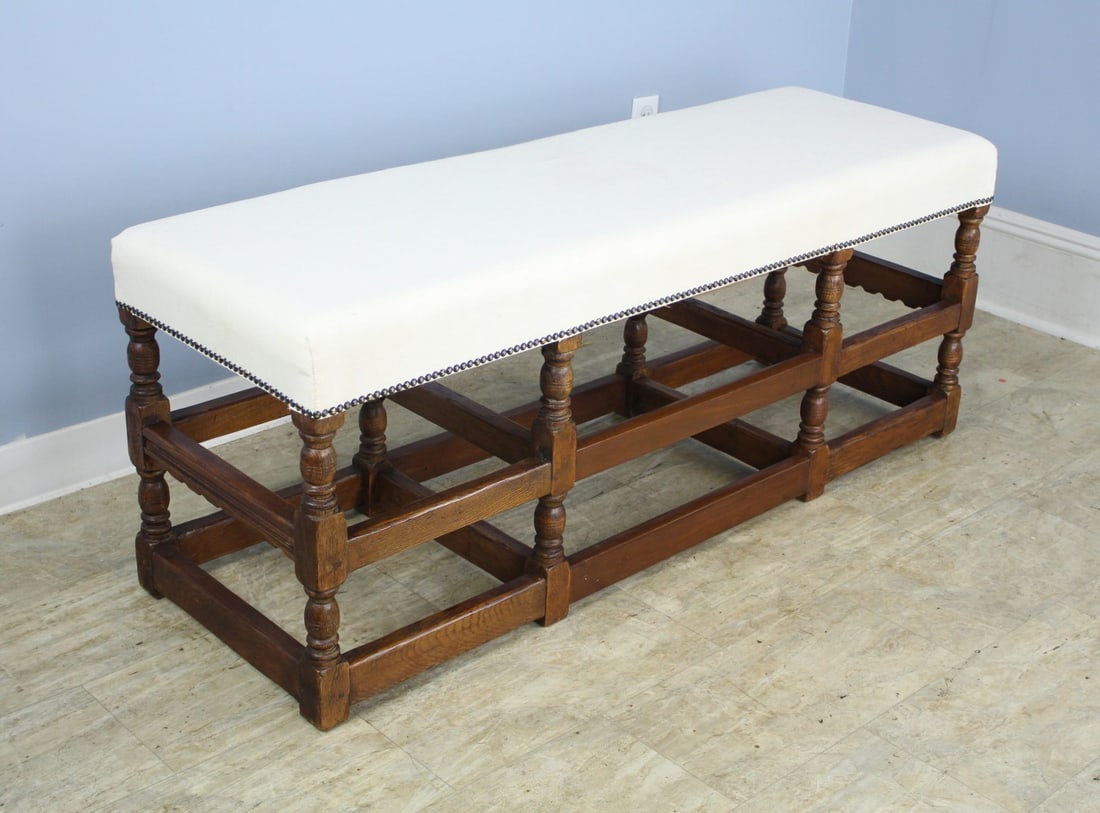 Long Decorative Oak Stool with Turned Legs. (1 of 6)